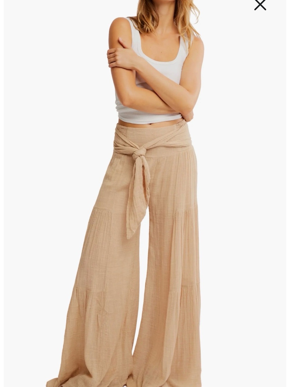 NWOT!!!! Free People one good day peachy Cream Wide Leg Pants size L